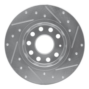 Audi A3 Sportback E-Tron Brake Rotor (1) - Rear Left - R1 Concepts - Drilled & Slotted - Silver - `05-`25
